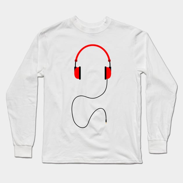 Minimalistic Red Headphones Long Sleeve T-Shirt by felixbunny